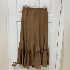 Coldwater Creek Brown Boho Peasant Prairie Maxi Skirt Size XS